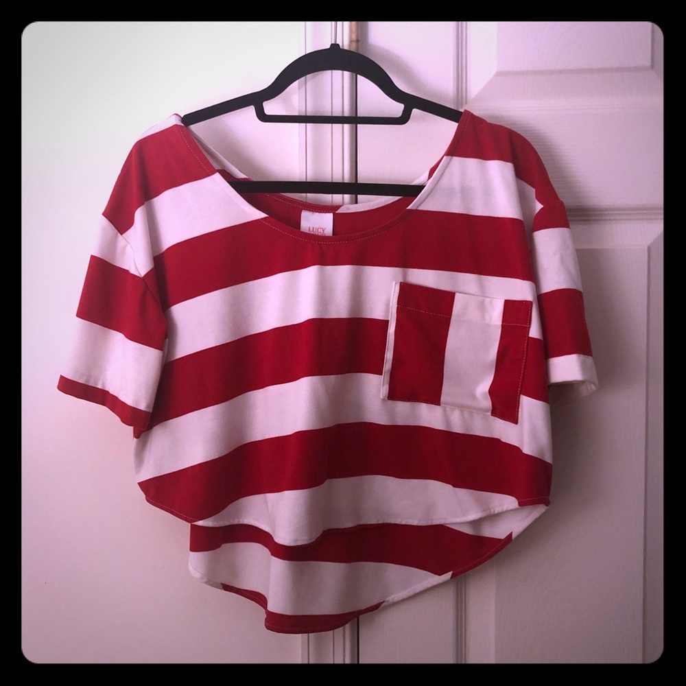 NWOT red and white striped crop top